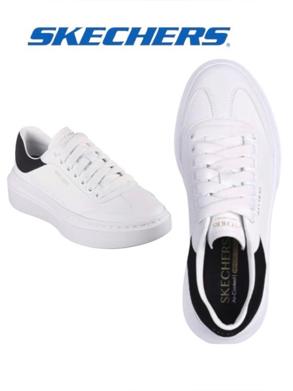Skechers Size 9 Women’s White Court Classics  Memory Foam Sneakers, New in Box